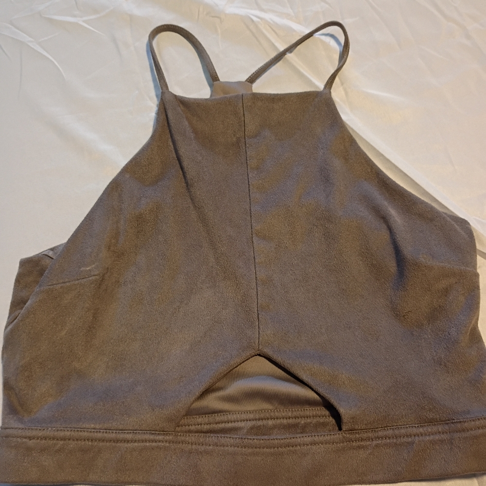 Kendall plus Kylie Brown crop top with cross strap Suede Design